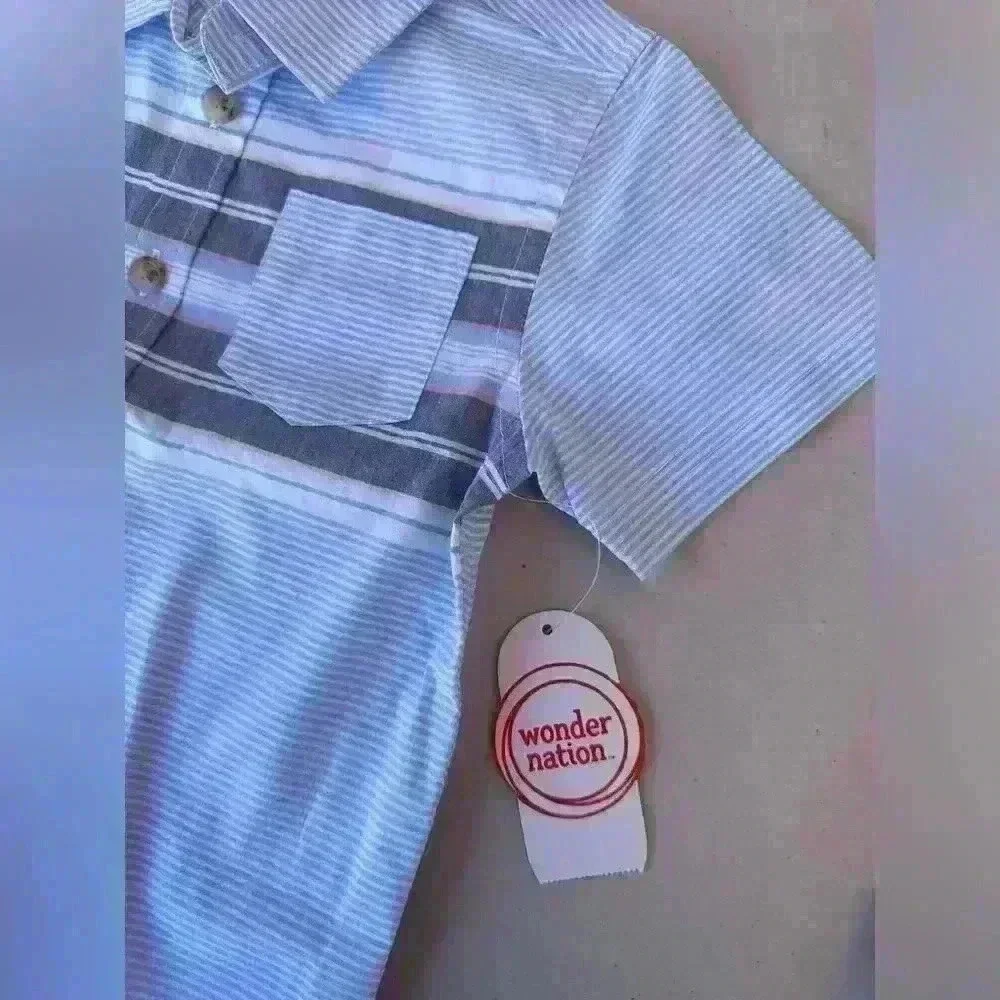 Wonder  Nation baby Boys Blue Button Down Short Sleeve Shirt size 3t and 2T - Picture 4 of 7